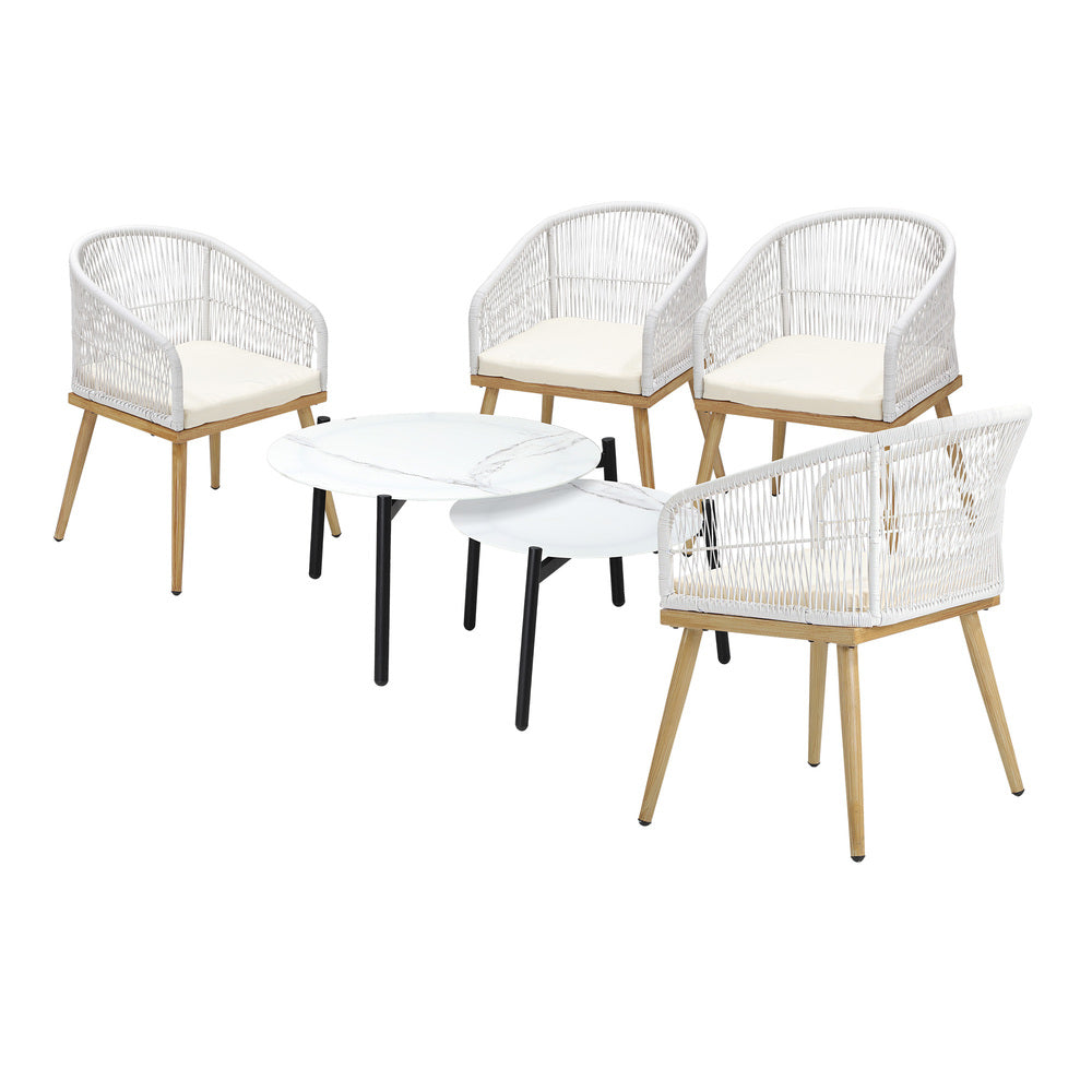 Livsip 6PCS Outdoor Patio Set White Table Sets Polyester Chair Rope-Outdoor Patio Set-PEROZ Accessories