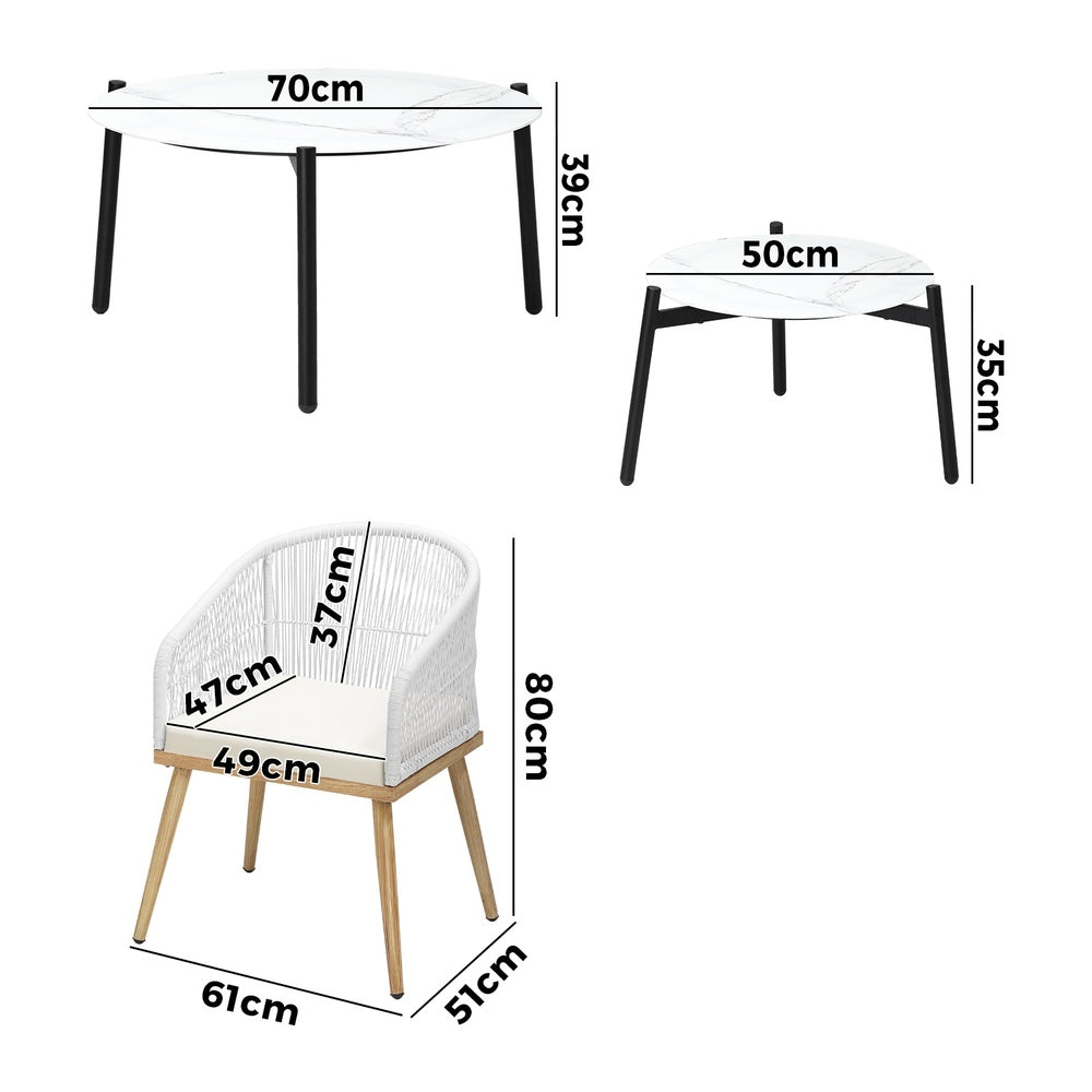 Livsip 6PCS Outdoor Patio Set White Table Sets Polyester Chair Rope-Outdoor Patio Set-PEROZ Accessories