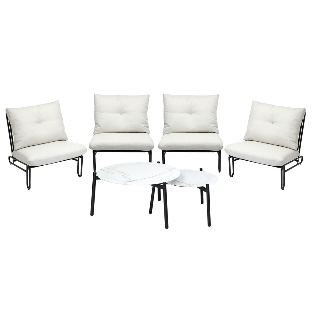 Livsip 6PCS Outdoor Sofa Set 2-in-1 Coffee Table with Chairs Beige-Outdoor Sofa Set-PEROZ Accessories