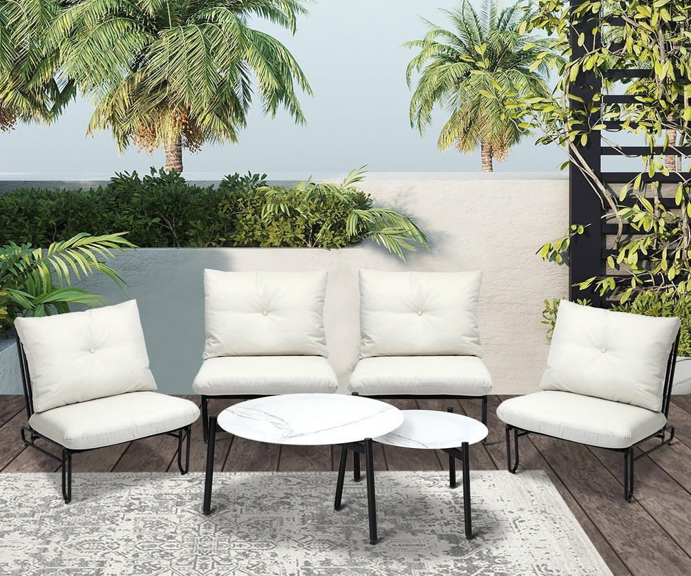 Livsip 6PCS Outdoor Sofa Set 2-in-1 Coffee Table with Chairs Beige-Outdoor Sofa Set-PEROZ Accessories