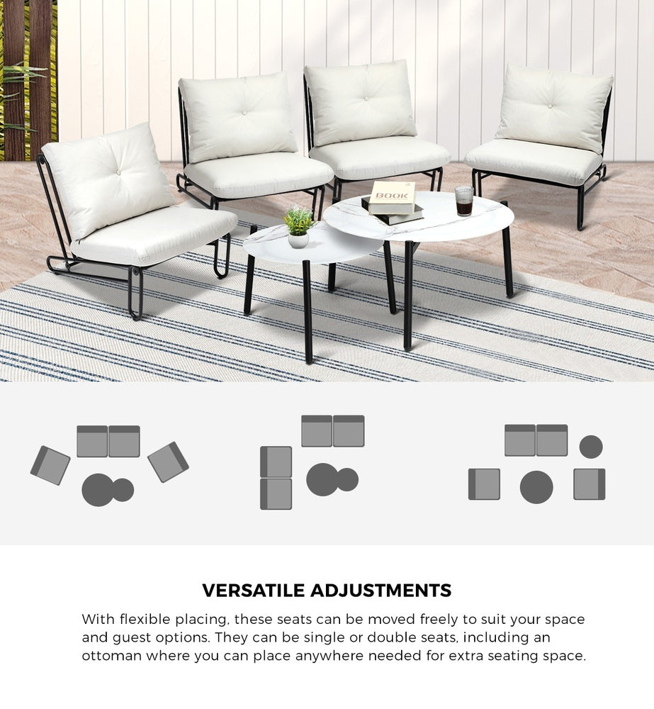 Livsip 6PCS Outdoor Sofa Set 2-in-1 Coffee Table with Chairs Beige-Outdoor Sofa Set-PEROZ Accessories