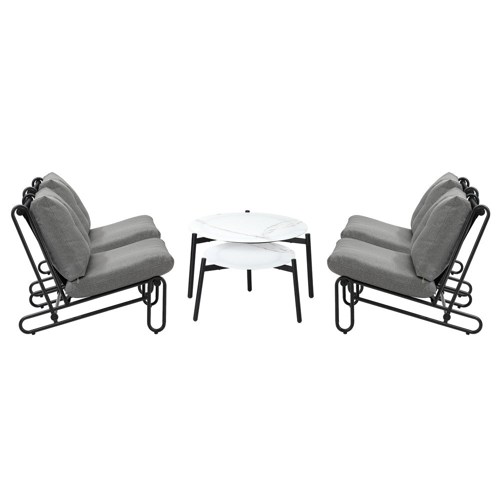 Livsip 6PCS Outdoor Sofa Set 2-in-1 Coffee Table with Chairs Grey-Outdoor Sofa Set-PEROZ Accessories