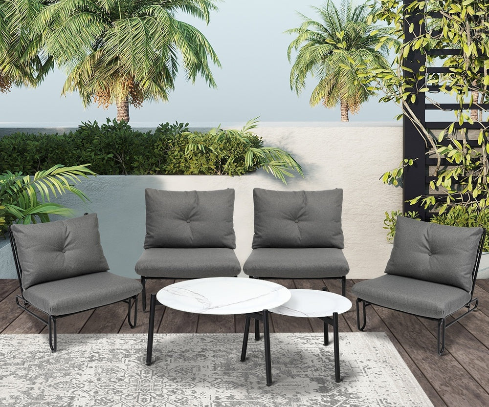 Livsip 6PCS Outdoor Sofa Set 2-in-1 Coffee Table with Chairs Grey-Outdoor Sofa Set-PEROZ Accessories