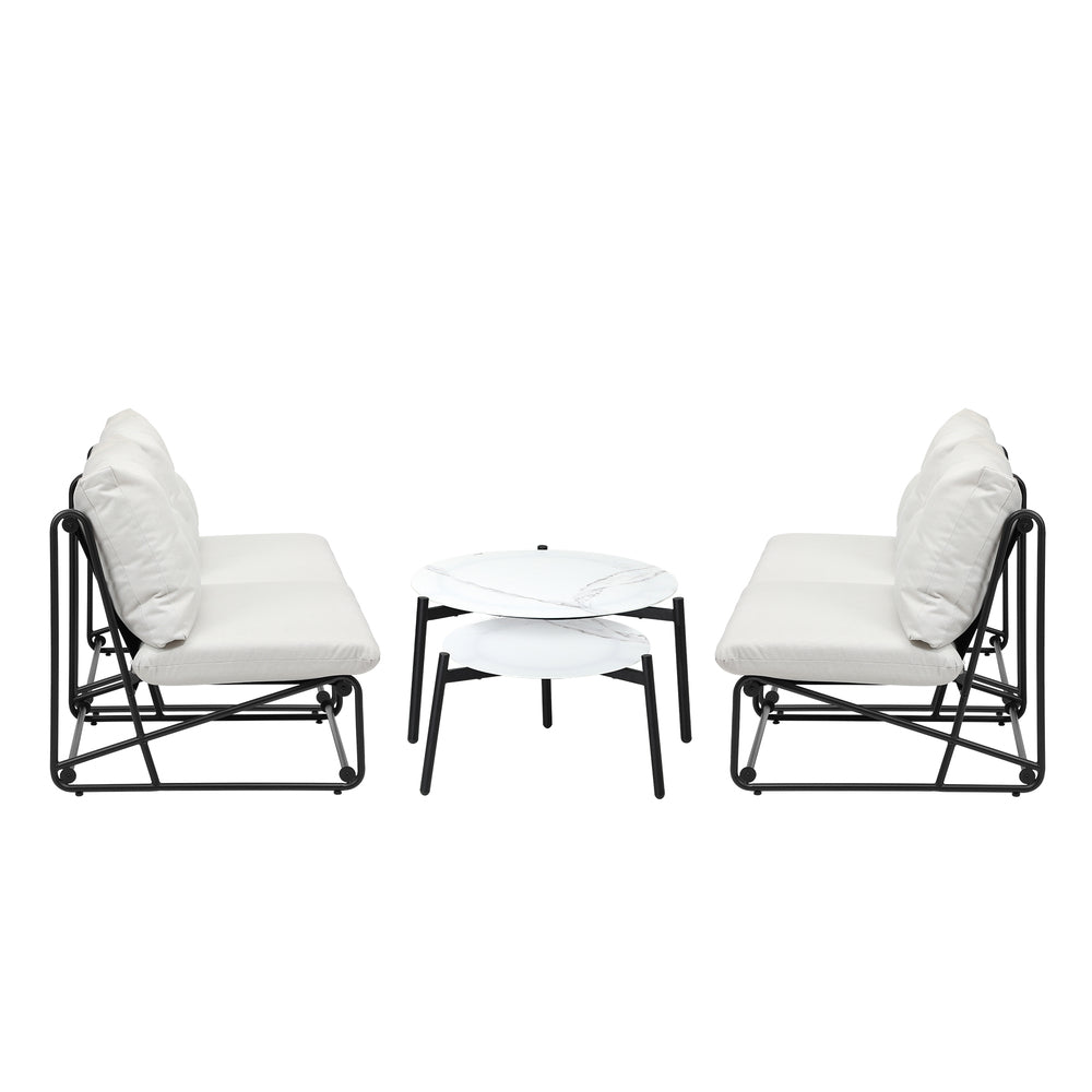 Livsip 6PCS Outdoor Sofa Set Nesting Coffee Table with Chairs Beige-Outdoor Sofa Set-PEROZ Accessories