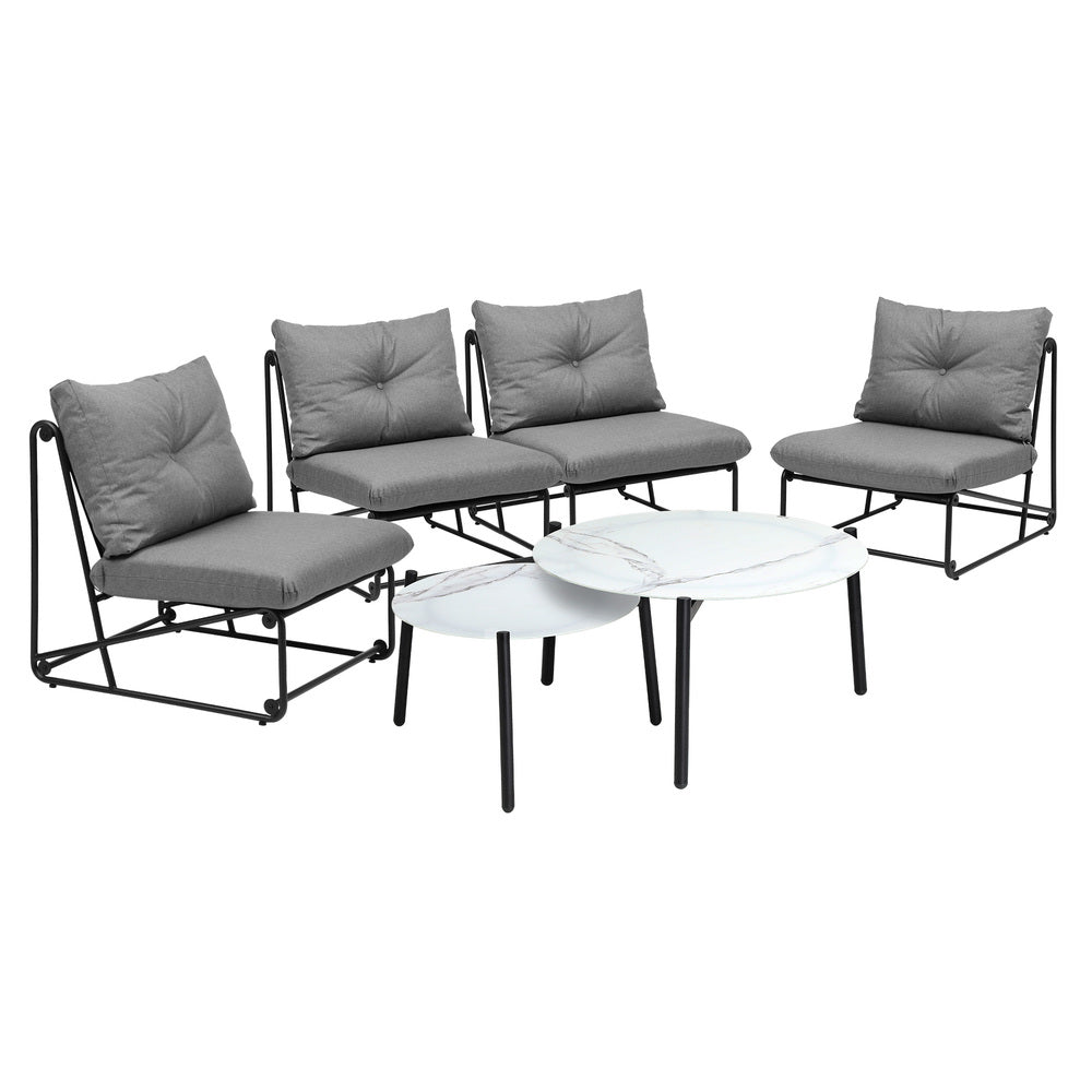 Livsip 6PCS Outdoor Sofa Set Nesting Coffee Table with Chairs Grey-Outdoor Sofa Set-PEROZ Accessories