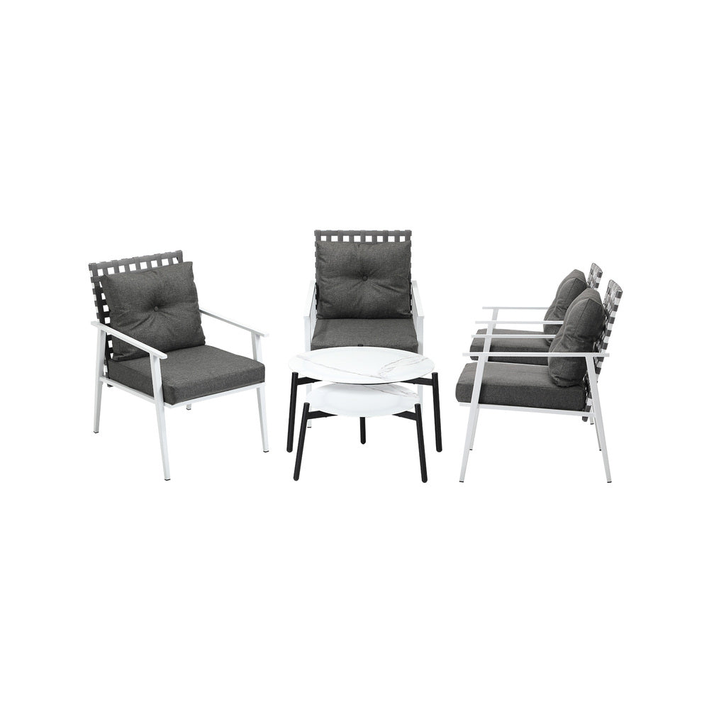 Livsip 6pc Outdoor Lounge Sets White Round Tables 4pc Rattan Chairs-Outdoor Patio Set-PEROZ Accessories