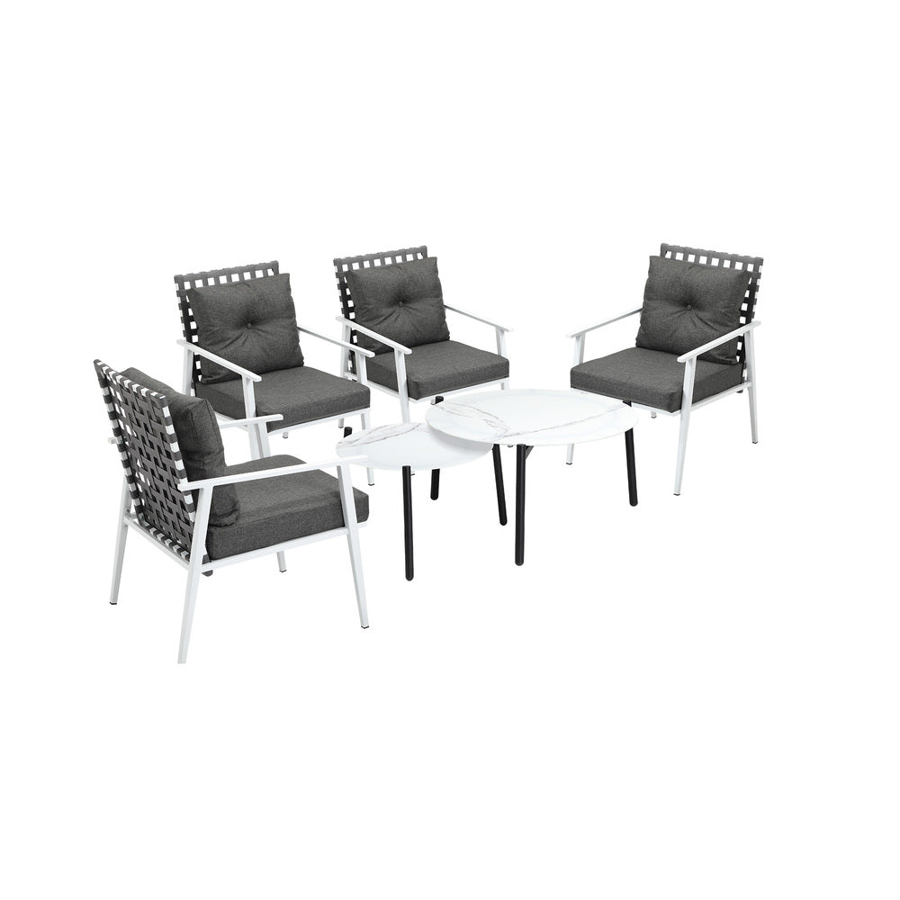 Livsip 6pc Outdoor Lounge Sets White Round Tables 4pc Rattan Chairs-Outdoor Patio Set-PEROZ Accessories