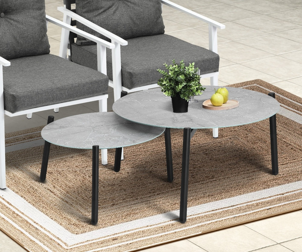 Livsip 6pc Outdoor Patio Set Grey Round Table 4pc Rattan White Chairs-Outdoor Patio Set-PEROZ Accessories