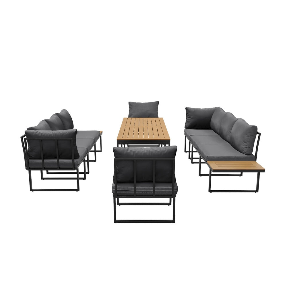 Livsip 8 Seater Outdoor Dining Set Sofa Side Table Furniture Grey-Outdoor Dining Set-PEROZ Accessories