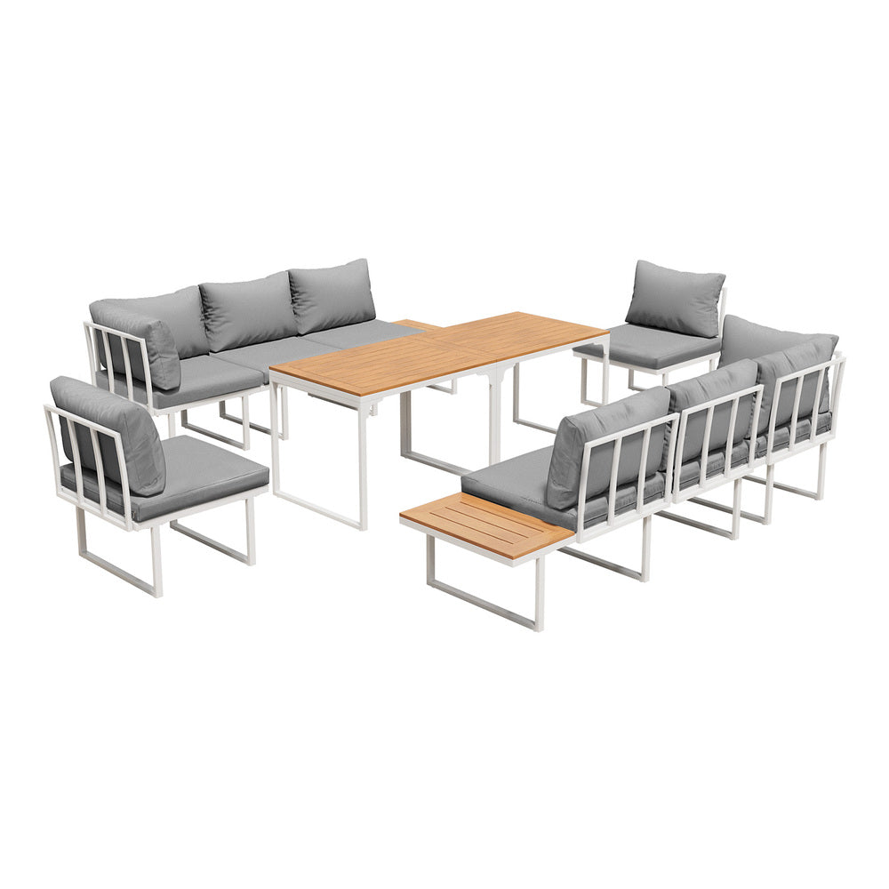 Livsip 8 Seater Outdoor Dining Set Sofa Side Table Furniture White-Outdoor Dining Set-PEROZ Accessories