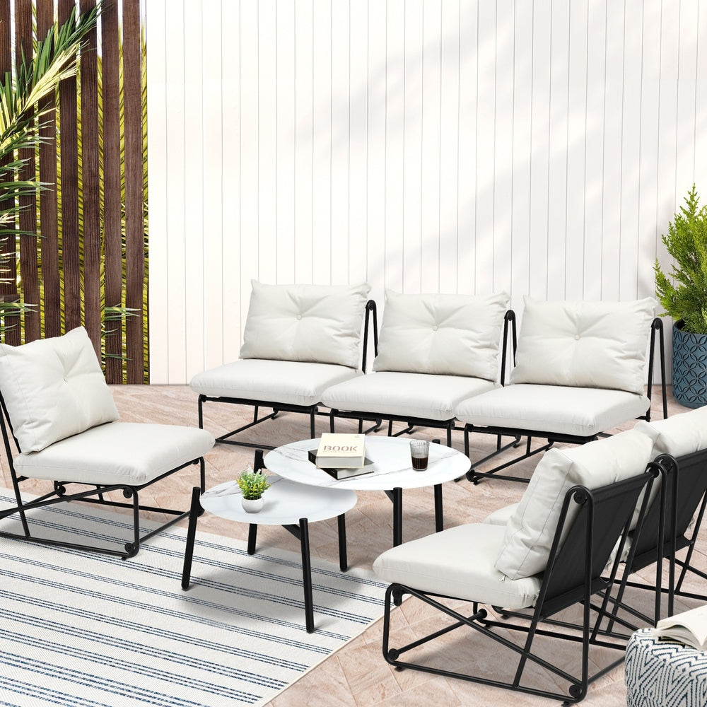 Livsip 8PCS Outdoor Sofa Set 2-in-1 Coffee Table with Chairs Beige-Outdoor Sofa Set-PEROZ Accessories