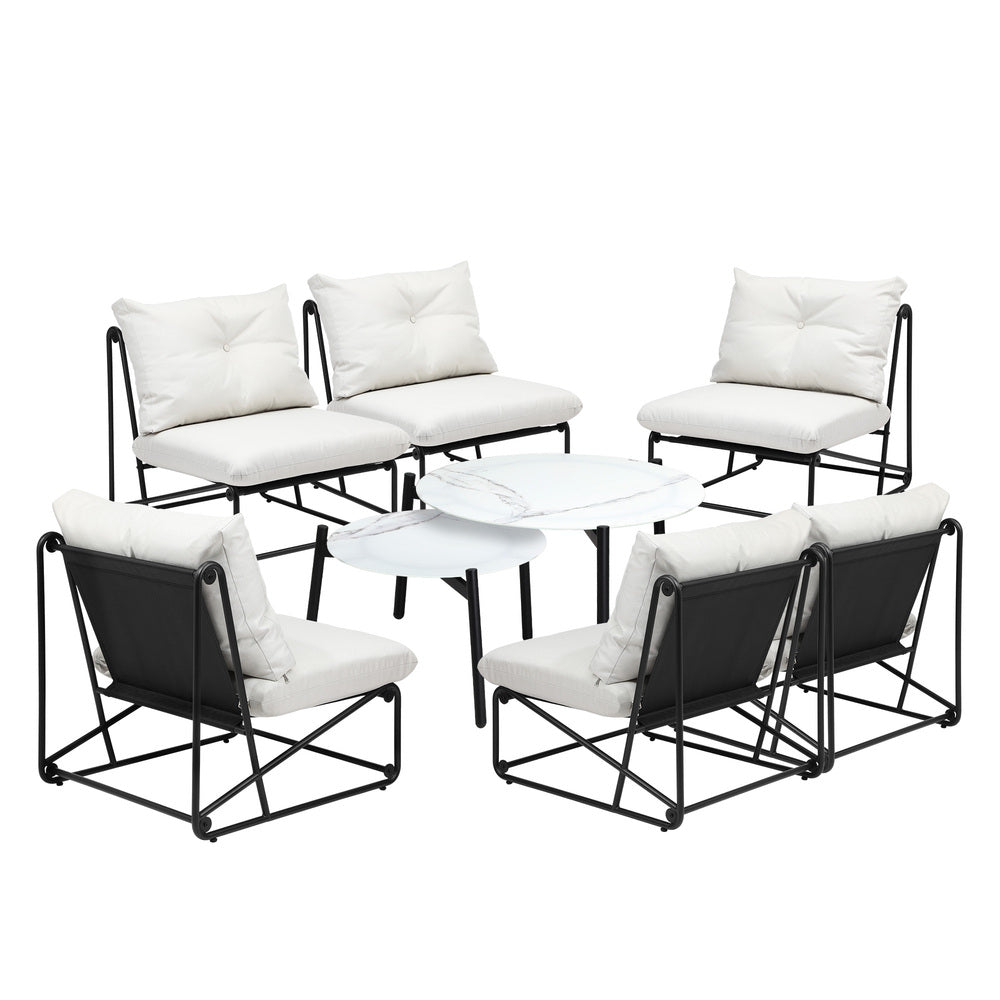 Livsip 8PCS Outdoor Sofa Set 2-in-1 Coffee Table with Chairs Beige-Outdoor Sofa Set-PEROZ Accessories