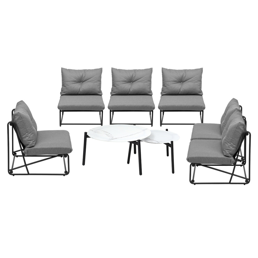 Livsip 8PCS Outdoor Sofa Set 2-in-1 Coffee Table with Chairs Grey-Outdoor Sofa Set-PEROZ Accessories