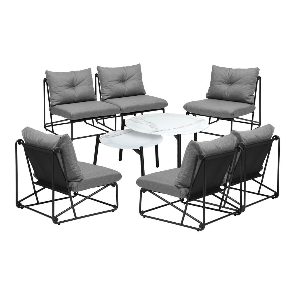 Livsip 8PCS Outdoor Sofa Set 2-in-1 Coffee Table with Chairs Grey-Outdoor Sofa Set-PEROZ Accessories