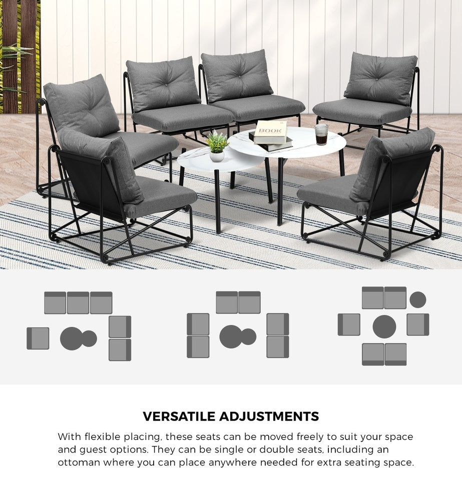Livsip 8PCS Outdoor Sofa Set 2-in-1 Coffee Table with Chairs Grey-Outdoor Sofa Set-PEROZ Accessories