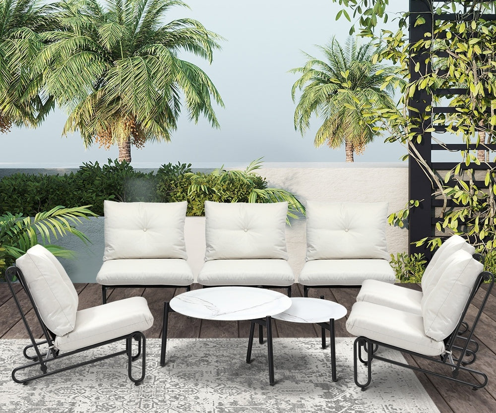 Livsip 8PCS Outdoor Sofa Set Nesting Coffee Table with Chairs Beige-Outdoor Sofa Set-PEROZ Accessories