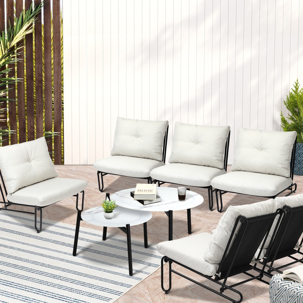 Livsip 8PCS Outdoor Sofa Set Nesting Coffee Table with Chairs Beige-Outdoor Sofa Set-PEROZ Accessories