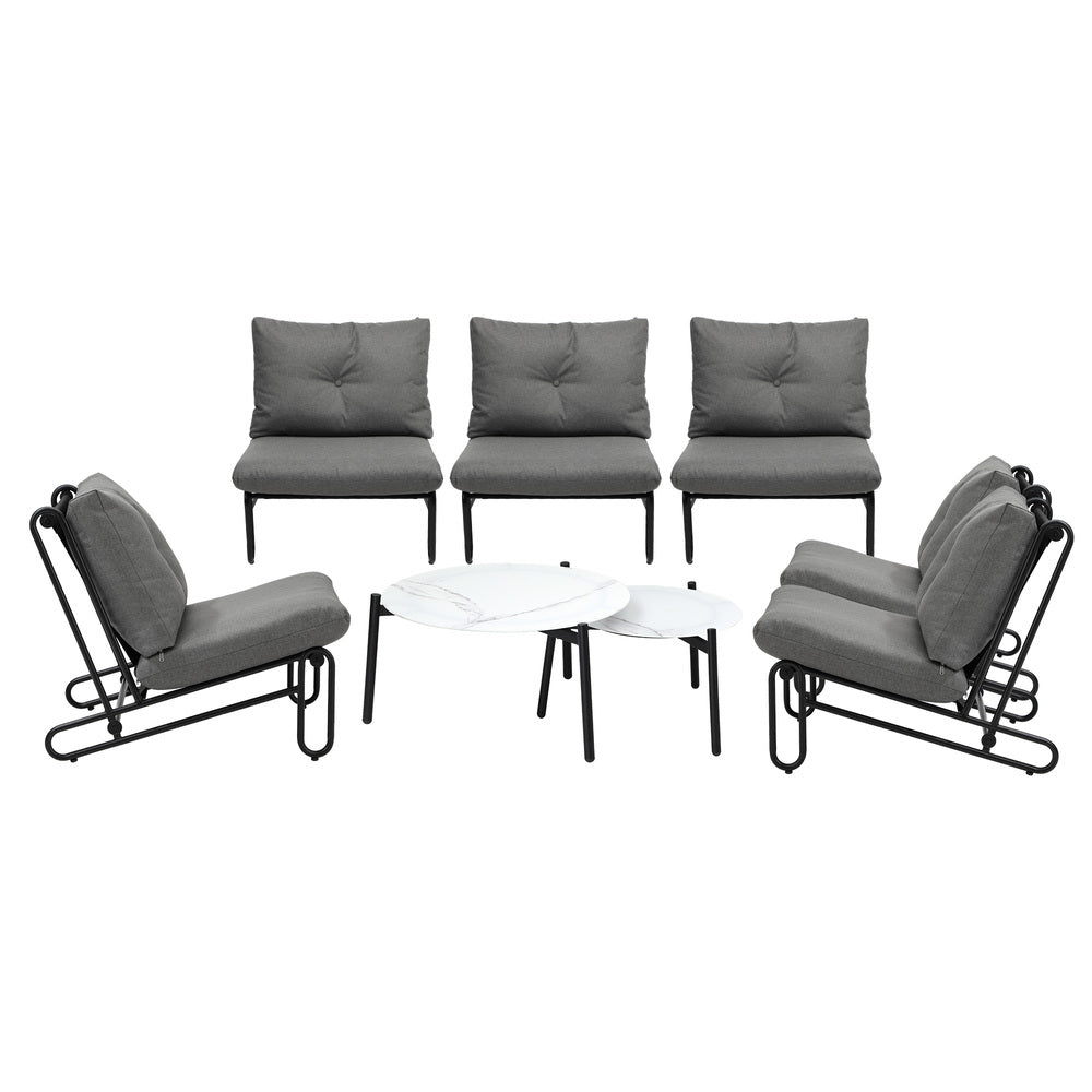 Livsip 8PCS Outdoor Sofa Set Nesting Coffee Table with Chairs Grey-Outdoor Sofa Set-PEROZ Accessories