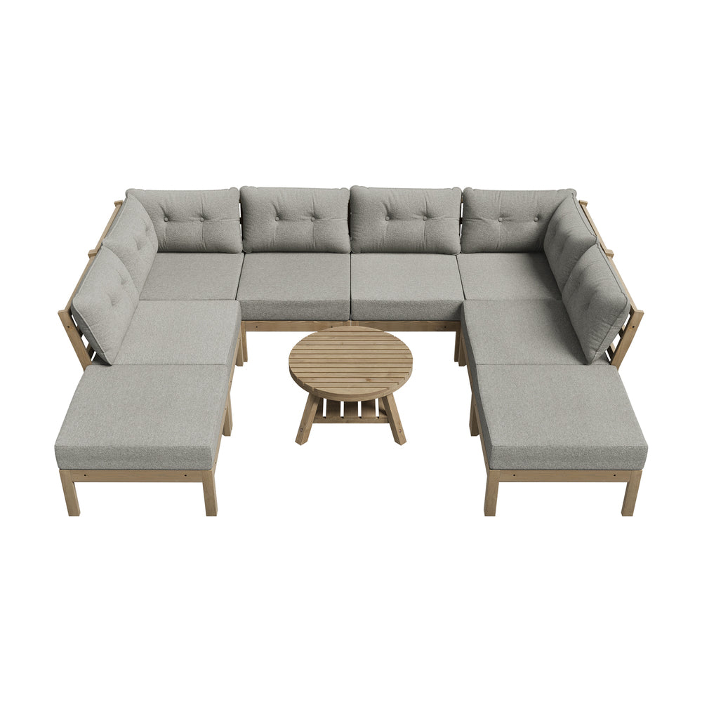 Livsip 9PCS Outdoor Sofa Set Lounge Setting Patio Furniture Beige-Outdoor Sofa Set-PEROZ Accessories