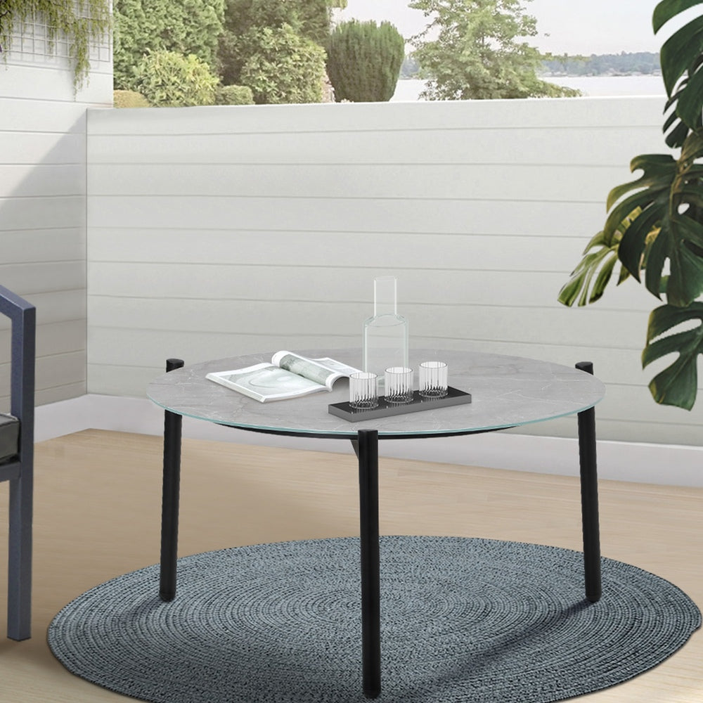 Livsip Outdoor Coffee Side Marble Table Desk 70cm Grey-Outdoor Table-PEROZ Accessories