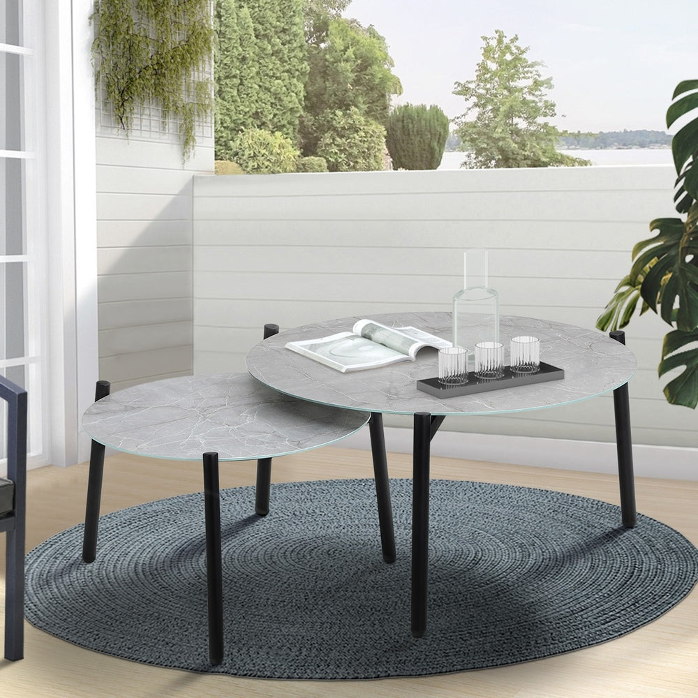 Livsip Outdoor Coffee Side Marble Table Set Grey 2PC-Outdoor Table-PEROZ Accessories