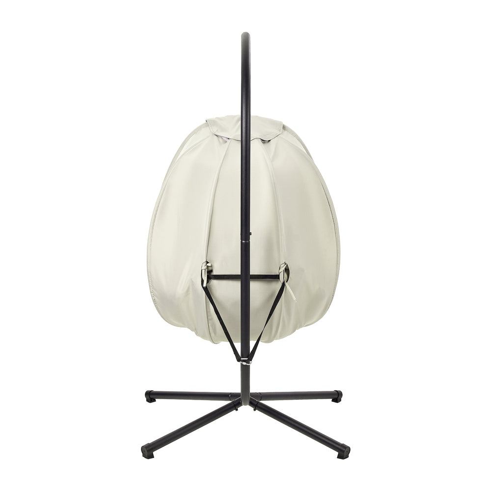 Livsip Outdoor Egg Hanging Chair Swing Seat with Stand Cushions Beige-Outdoor Hanging Chair-PEROZ Accessories