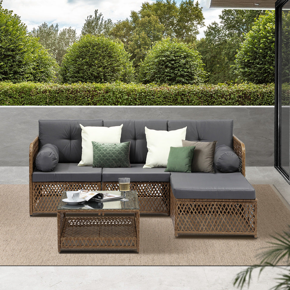 Livsip Outdoor Furniture Lounge Setting 4 Seater Wicker Sofa Set-Outdoor Sofa Set-PEROZ Accessories