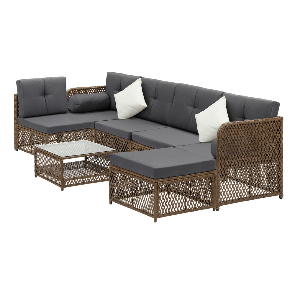 Livsip Outdoor Furniture Lounge Setting 6 Seater Wicker Sofa Set-Outdoor Sofa Set-PEROZ Accessories