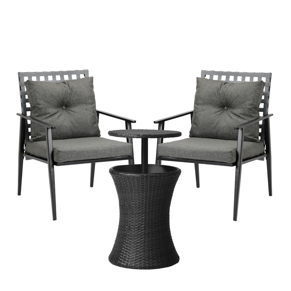 Livsip Outdoor Furniture Setting Ice Bucket Black Table 2 Seater-Outdoor Patio Set-PEROZ Accessories