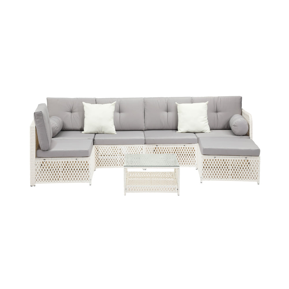 Livsip Outdoor Furniture Sofa Set 7-Piece Wicker Lounge Setting-Outdoor Sofa Set-PEROZ Accessories