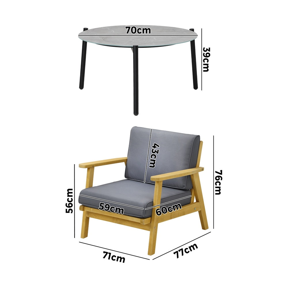 Livsip Outdoor Lounge Set 3PCS 70cm Grey Coffee Side Table-Outdoor Patio Set-PEROZ Accessories