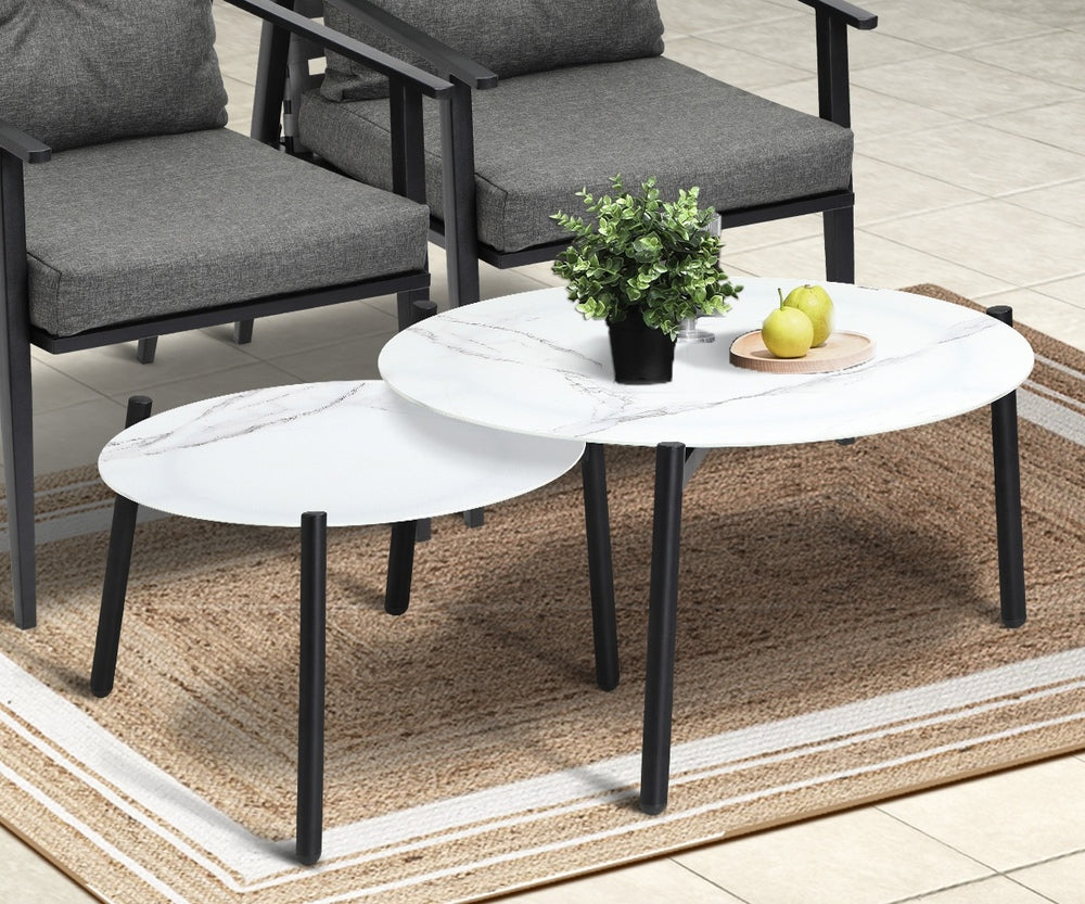 Livsip Outdoor Patio Set 2pc White Marble Table Sets 4pc Rattan Chairs-Outdoor Patio Set-PEROZ Accessories