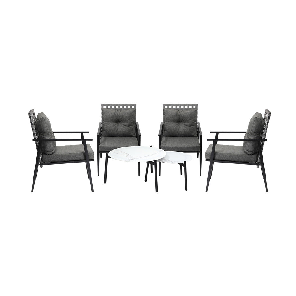 Livsip Outdoor Patio Set 2pc White Marble Table Sets 4pc Rattan Chairs-Outdoor Patio Set-PEROZ Accessories