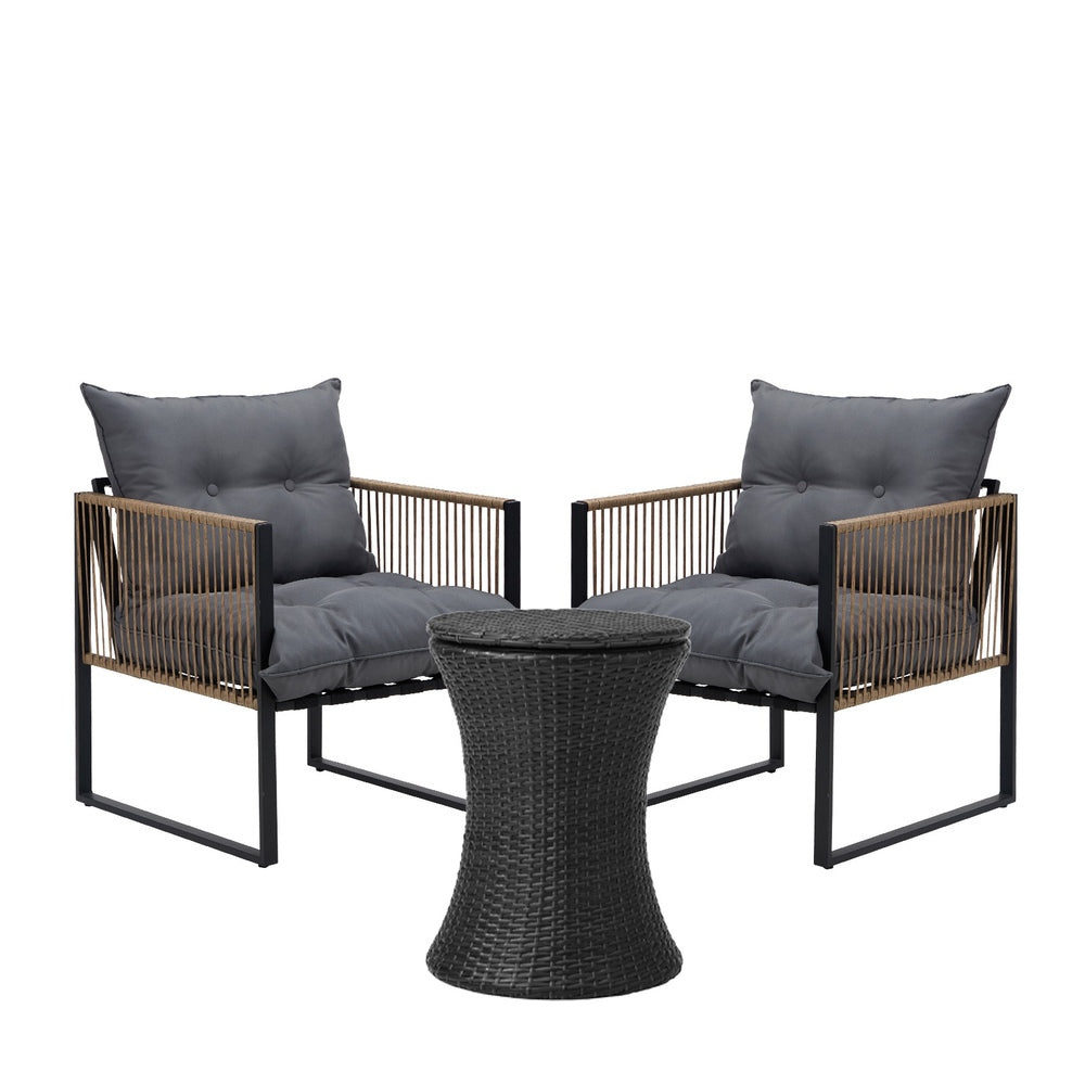 Livsip Outdoor Patio Set Ice Bucket Black Table Rattan Bistro Set 3pcs-Outdoor Patio Set-PEROZ Accessories