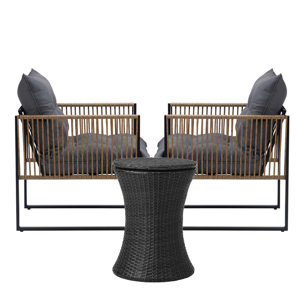 Livsip Outdoor Patio Set Ice Bucket Black Table Rattan Bistro Set 3pcs-Outdoor Patio Set-PEROZ Accessories