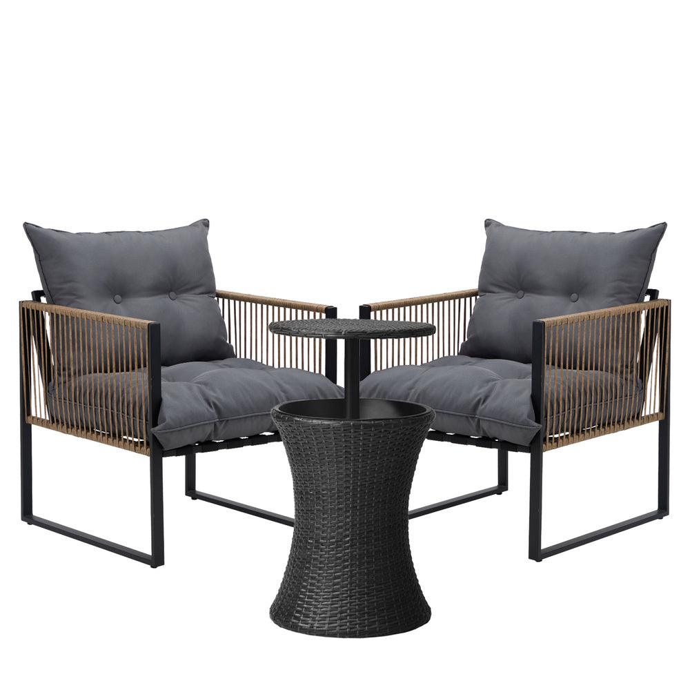 Livsip Outdoor Patio Set Ice Bucket Black Table Rattan Bistro Set 3pcs-Outdoor Patio Set-PEROZ Accessories