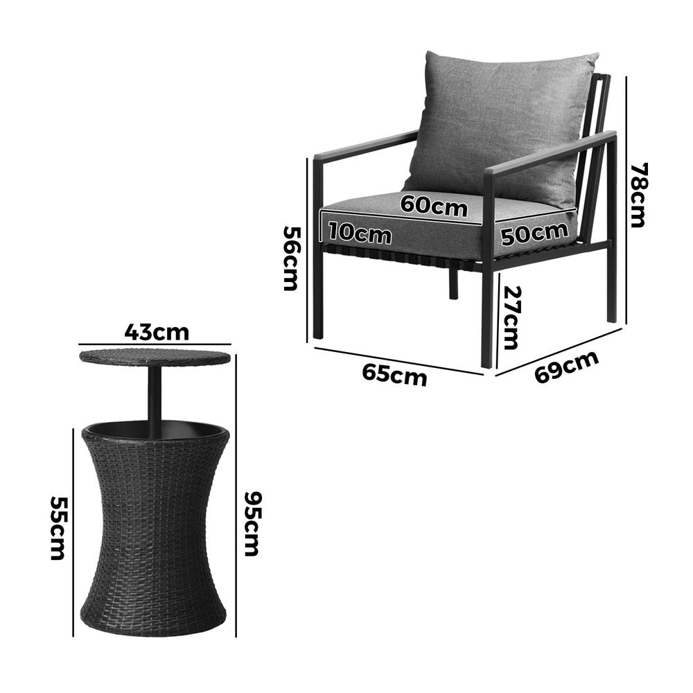 Livsip Outdoor Patio Set Ice Bucket Black Table Sofa Setting 3pcs-Outdoor Patio Set-PEROZ Accessories