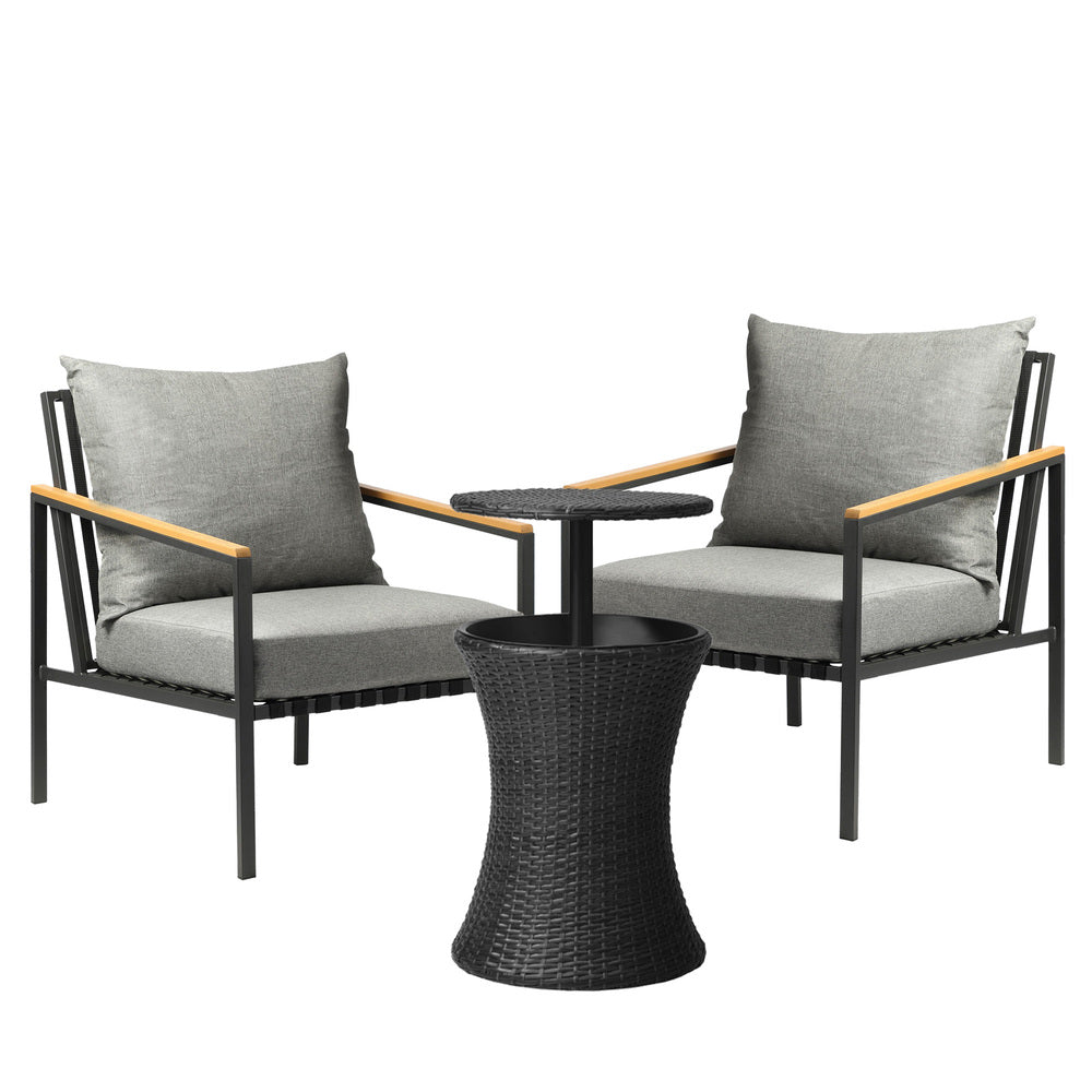 Livsip Outdoor Patio Set Ice Bucket Black Table Sofa Setting 3pcs-Outdoor Patio Set-PEROZ Accessories