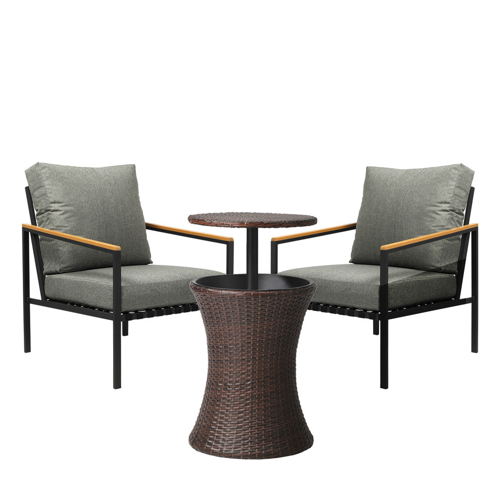 Livsip Outdoor Patio Set Ice Bucket Brown Adjustable Table Sofa Set 3pcs-Outdoor Patio Set-PEROZ Accessories