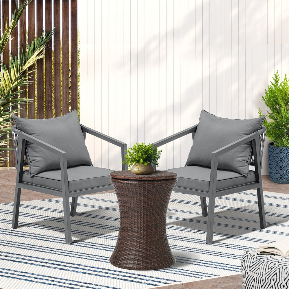 Livsip Outdoor Patio Set Ice Bucket Brown Table Bistro Setting 3pcs-Outdoor Patio Set-PEROZ Accessories
