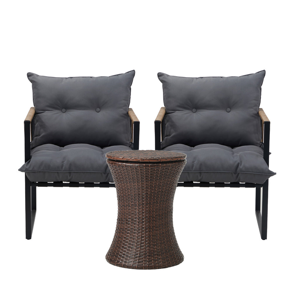 Livsip Outdoor Patio Set Ice Bucket Brown Table Rattan Bistro Set 3pcs-Outdoor Patio Set-PEROZ Accessories