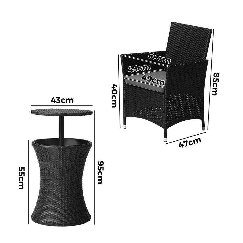 Livsip Outdoor Patio Set Ice Bucket Table Black Bistro Setting 3pcs-Outdoor Patio Set-PEROZ Accessories