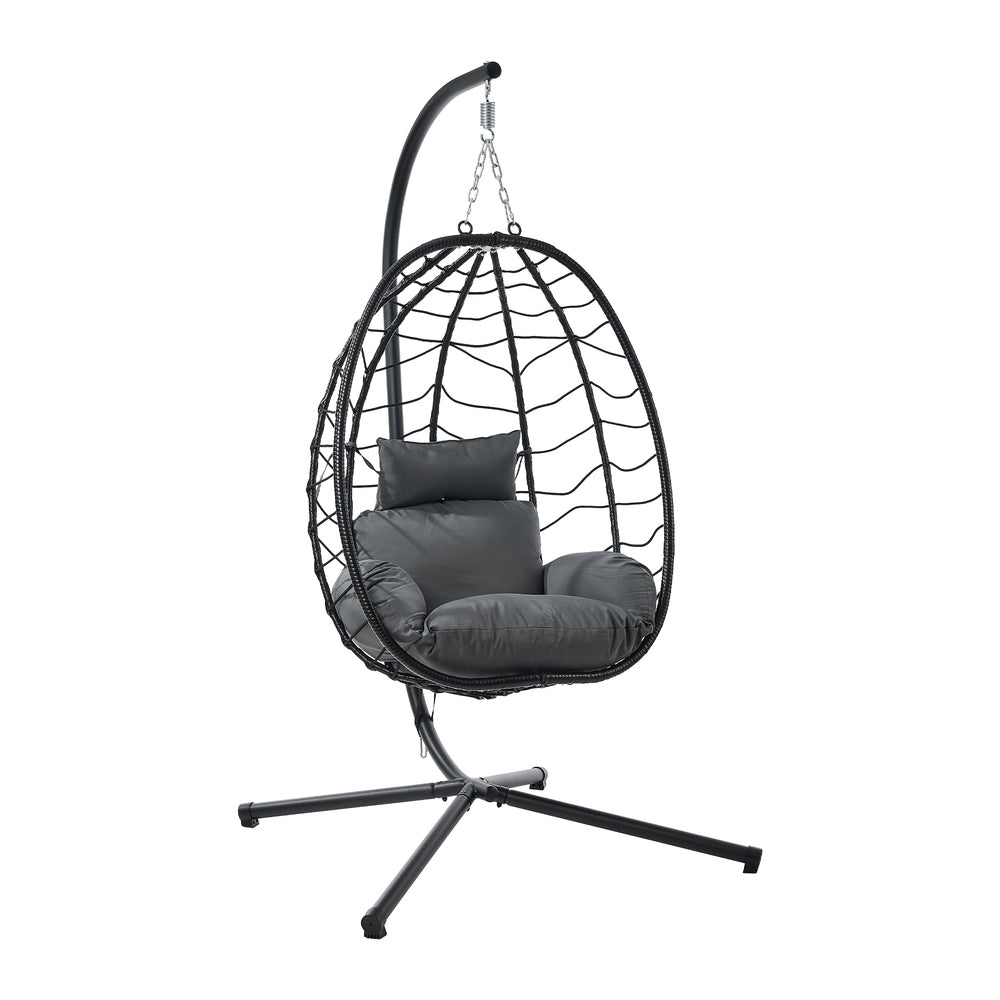 Livsip Outdoor Rattan Hanging Chair Porch Swing Chair Egg Seat Black-Outdoor Hanging Chair-PEROZ Accessories