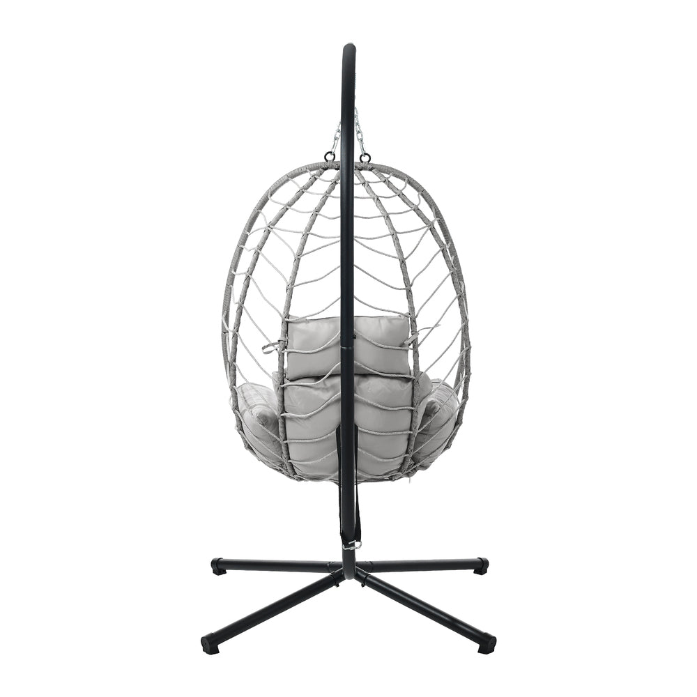 Livsip Outdoor Rattan Hanging Chair Porch Swing Chair Egg Seat Grey-Outdoor Hanging Chair-PEROZ Accessories