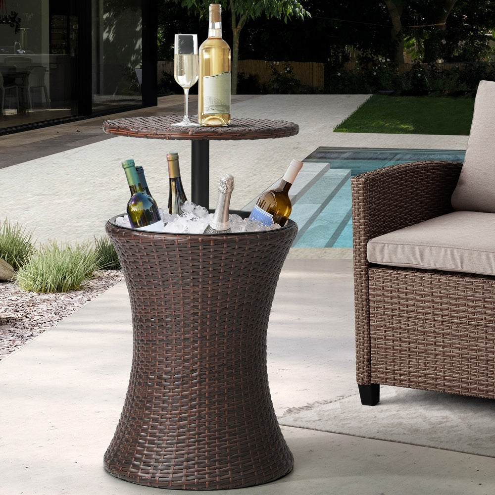 Livsip Rattan Cooler Ice Bucket Table Storage Brown-Drink Cooler-PEROZ Accessories