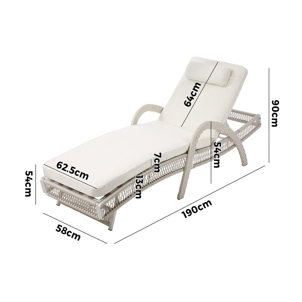 Livsip Sun Lounge Wicker Bed Outdoor Patio Furniture Beige-Sun Lounge-PEROZ Accessories