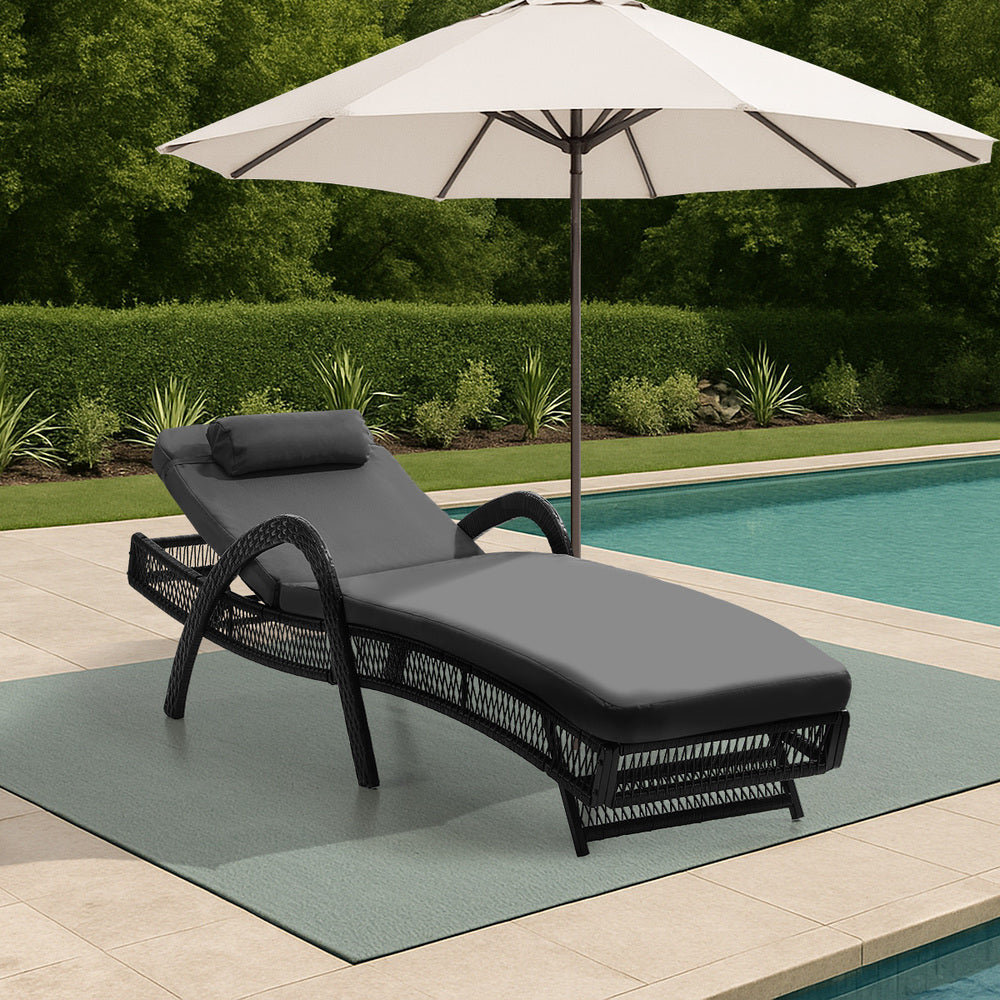 Livsip Sun Lounge Wicker Bed Outdoor Patio Furniture Grey-Sun Lounge-PEROZ Accessories