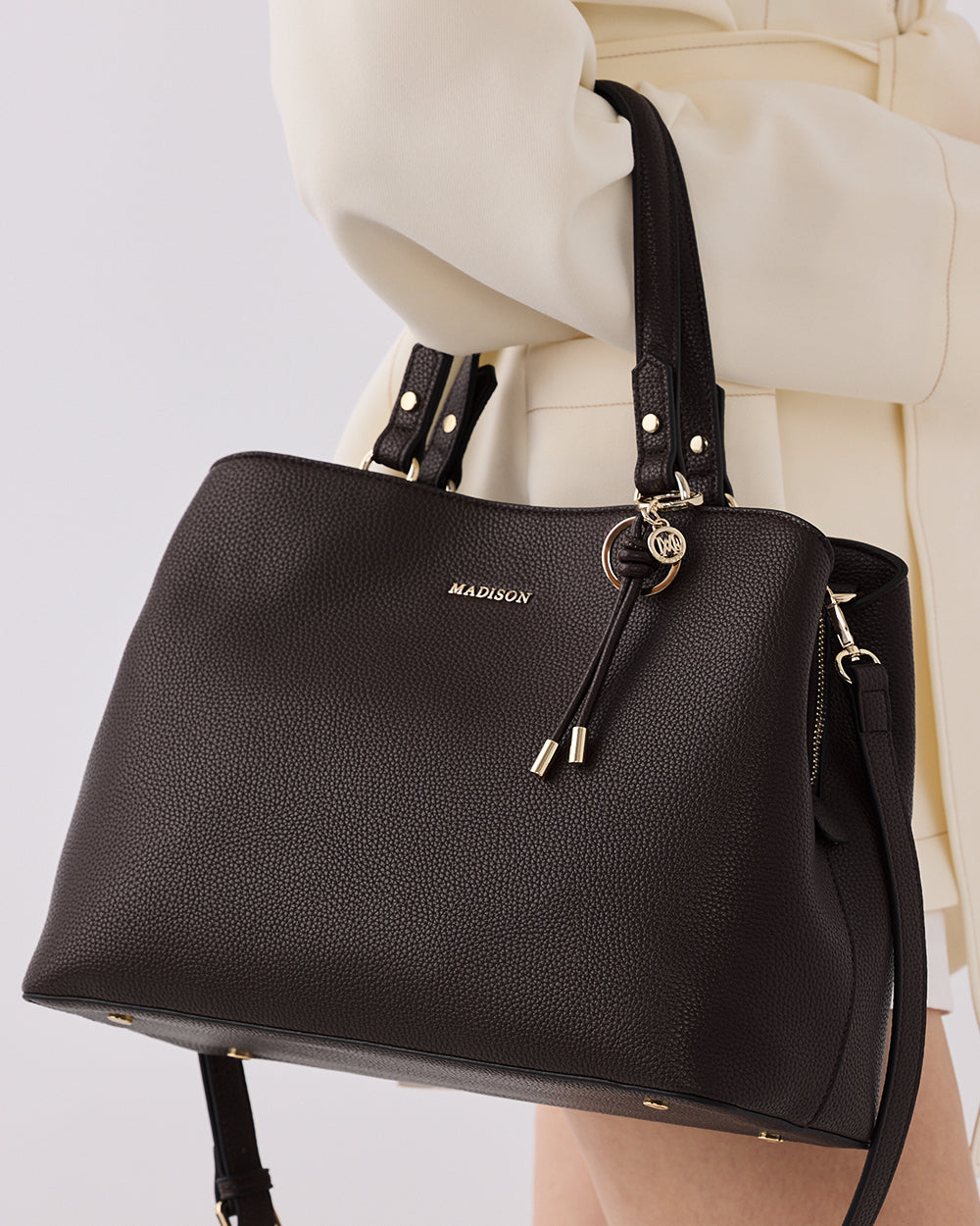 Katherine Medium Satchel With 3 Compartments & Crossbody Strap-Handbags-PEROZ Accessories