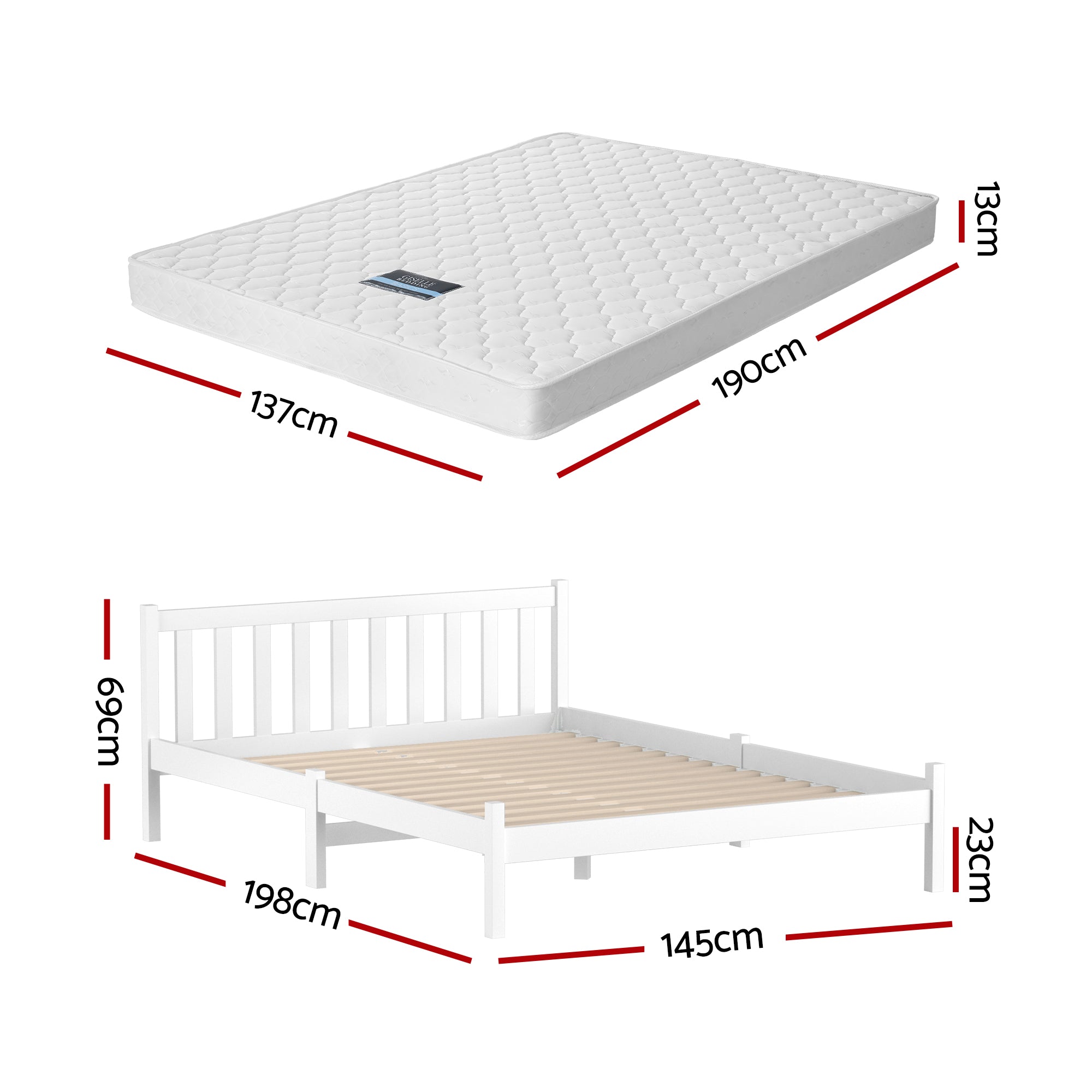 Giselle Double Mattress with Artiss Wooden Bed Frame Natural Pine Timber Base-Furniture > Mattresses > Double Mattress-PEROZ Accessories