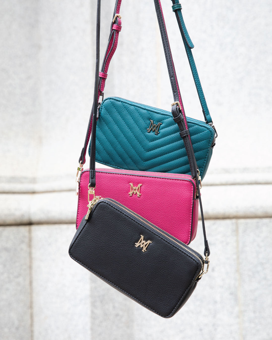 Zoe V-Stitch Slim Double Zip Camera Bag With Detachable Wrist Strap-PEROZ Accessories